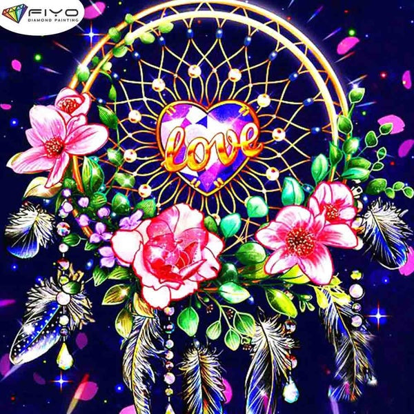 FIYO Flower Dream Catcher Diamond Painting Kits For Adults DIY 5D Diamond Mosaic Diamond Painting Home and Kitchen Fashion Canvas Pictures Wall Decor