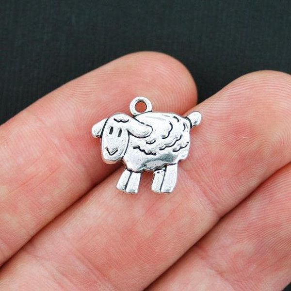 20pcs Sheep Charms Antique Silver Tone 2 Sided Lamb