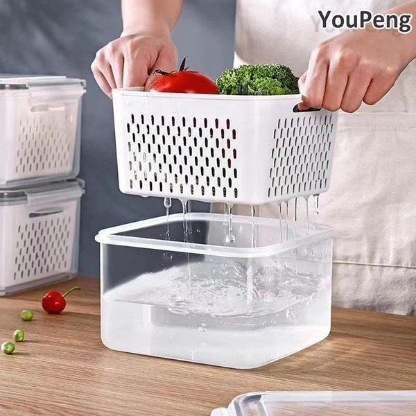 YouPeng Refrigerator Storage Box Fridge Organizer Fresh Vegetable Fruit Boxes Drain Basket Storage Containers Pantry Kitchen Organizer( Round-Square-