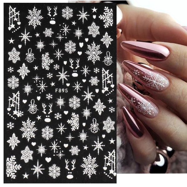 1 pc White Glitter Snowflakes Nail Art Stickers for Winter Manicure Sparkly Decals New Year Xmas Charming Nail Art Decoration SAF894
