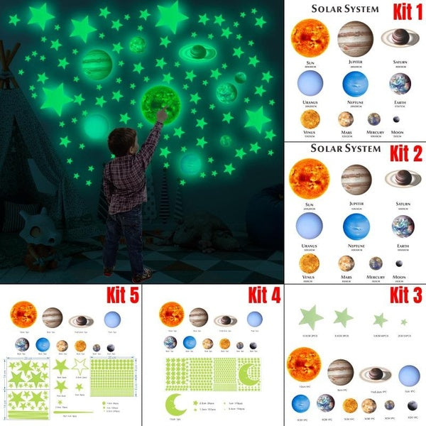 Glow in The Dark Solar System Wall Stickers, Sun and 9 Planets Wall Decals for Kids Bedroom, Baby Nursery Decoration for Ceiling