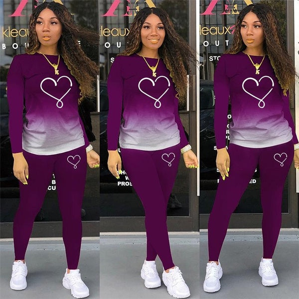 Newest Heart Printed Women Fashion Two Piece Outfits Womens Hoodie Suits Sweat Shirts Pants 5 Colors Size S-3XL