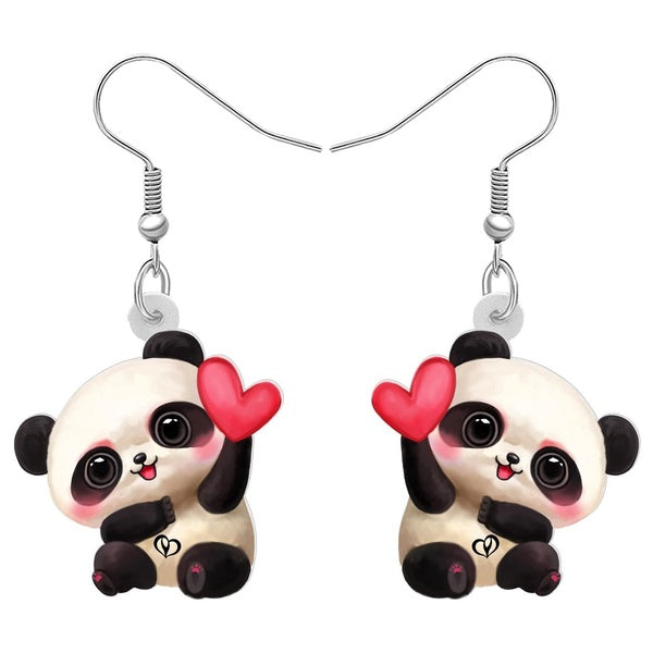 Boucles d'oreilles pendantes en forme de caur en acrylique, adorables pandas, décorations de bijoux animaux pour femmes et filles, cadeaux de Saint-V