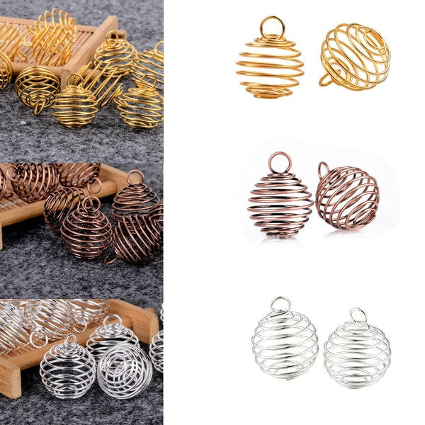 10pc Spiral Bead Cages Pendants Jewelry Findings for Bola Ball Diffuser 25x20mm DIY