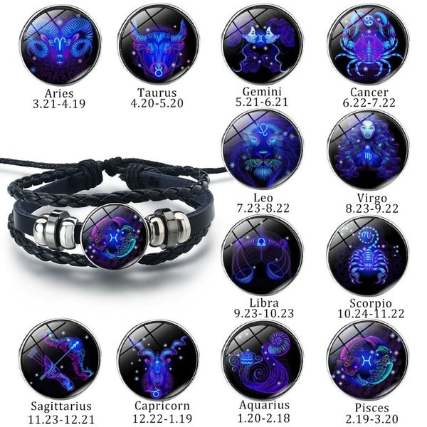 Mode 12 Constellation Snap Bracelet Hommes Femmes Tissage Perle Bricolage Bracelets En Cuir Charme Couple Bracelets Bracelets Pulseira Masculina