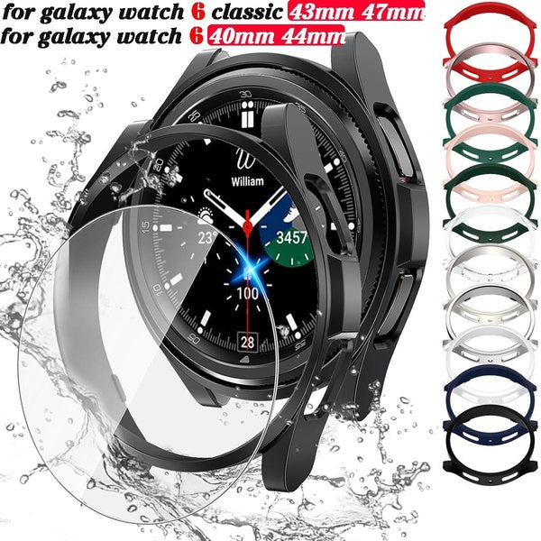 YuiYuKa Glass+Case for Samsung Galaxy Watch 6 40mm 44mm Accessories PC Frame Protective Bumper for Galaxy Watch 6 Classic 43mm 47mm Cover Matron Inn