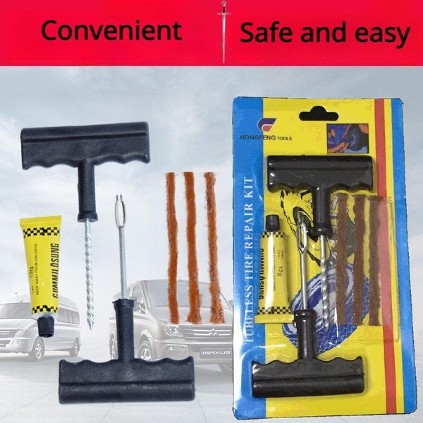 Universal Tire Repair Kit For Cars And Motorcycles, 6-Piece Set With Quick Fix Glue Strips And Tools