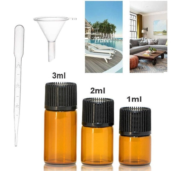 10pcs 1ml 2ml 3ml Amber Glass Essential Oil Bottle Thin Glass Small Brown Perfume Oil Vials Sample Test Bottle