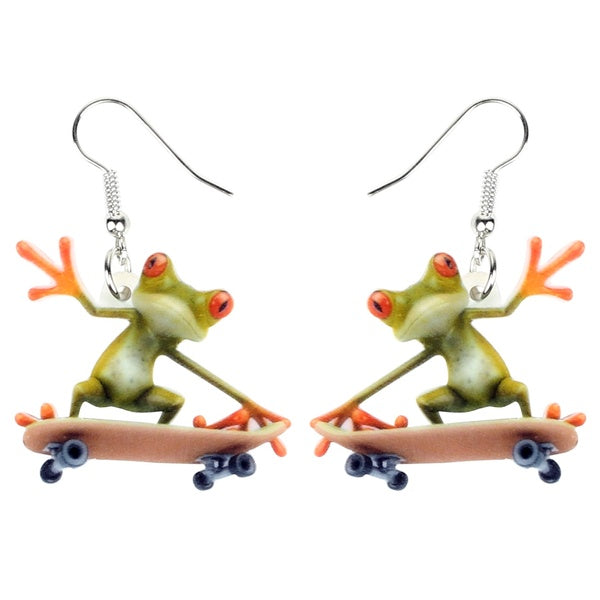 Acrylic Cartoon Skateboard Frog Earrings Drop Long Funny Animal Dangle Trendy Jewelry for Women Girls Teens Gift Charms Accessories
