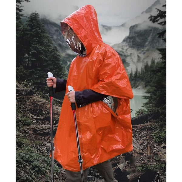 Portable pe aluminum film emergency raincoat cold proof and warm raincoat outdoor equipment for cycling and rain protection