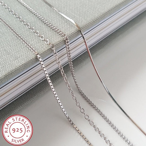 S925 Sterling Silver Necklace Simple Side Chain Cross Chain Snake Chain Box Chain Accessories Women's Silver Jewelry Matron Inn