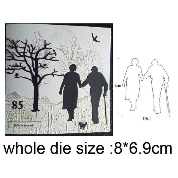 DIY Grandpa Holding Grandma Metal Cutting Dies Scrapbooking Stencils Dies Photo Card Decor Embossing Die Cut Craft Dies