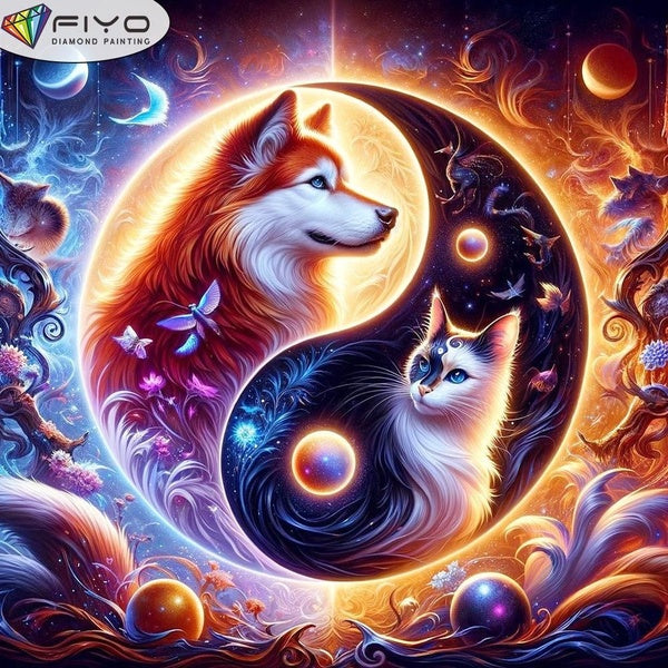 FIYO DIY 5D Cat and Dog Diamond Painting Full Drill with Number Kits Home and Kitchen Fashion Mosaic Diamond Painting Canvas Wall Decoration Gift Cra