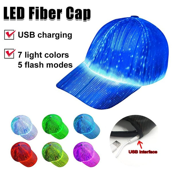 New RGB 7 Color LED Fiber Lighting Baseball Cap Outdoor Sun Protection Performance Cap Fashion Trend Leisure For Night Light Party Glowing Hat