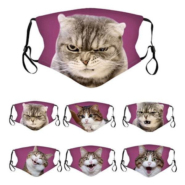 6 Styles Women Cat Print Mouth Mask,Cute Furry Cat Pattern Half Face Mask Anti-Dust Mouth-Muffle-Fashion Washed Reusable Face Masks for Outdoor Cycli