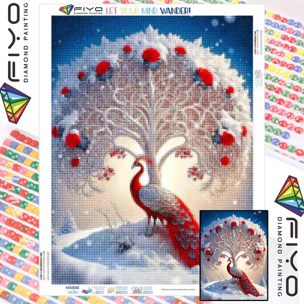 FIYO Peacock and White Tree Diamond Painting Kits For Adults DIY 5D Diamond Mosaic Diamond Painting Home and Kitchen Fashion Canvas Pictures Wall Dec