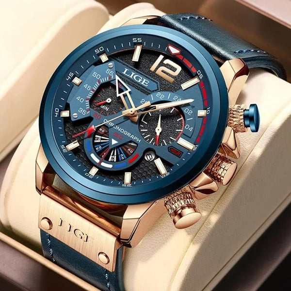 LIGE montre de mode homme luxe chronographe Sport hommes montres à Quartz montres en cuir mâle étanche horloge Relogio Masculino