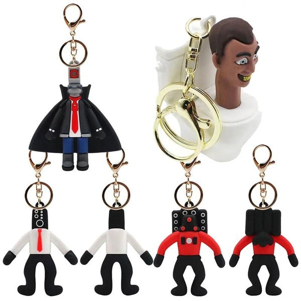 Skibidi Toilet Keychain Anime Monitor Cute Cartoon Figure Toilet Man Pendant Bag Car Doll Keyring Pendent Keychain Birthday Christmas Gift