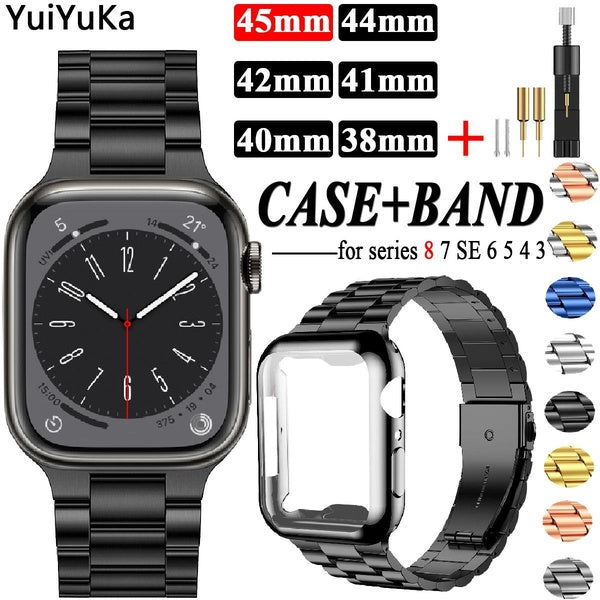 YuiYuKa Strap band screen protector TPU cover Metal Stainless Steel strap bracelet belt for Apple watch 8 6 7 SE 45mm 41mm 44mm 40mm 42mm 38mm for iw
