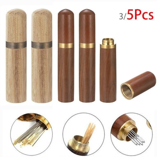 3-5Pcs Wooden Sewing Needle Holder Storage Box Toothpick Tube Box Multifunctional Sewing Supplies Storage Wooden Box without Needles