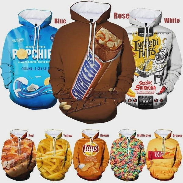 2024 Cartoon 3D Hoodie Cheetos Food Potato Chips Hooded 3D Food Print Hoodies