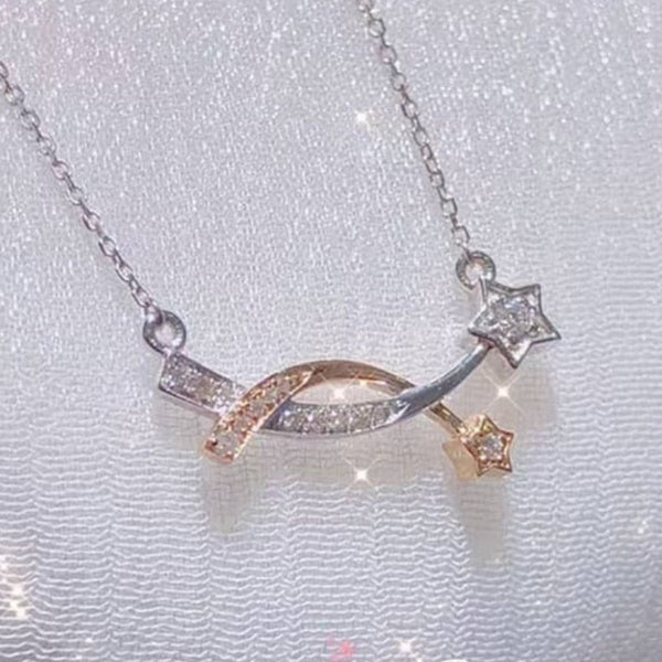 Charming Women Star Necklace Silver Plated Lab Diamond Pendant Necklace Girl Daily Casual Accessories Engagement Party Jewelry