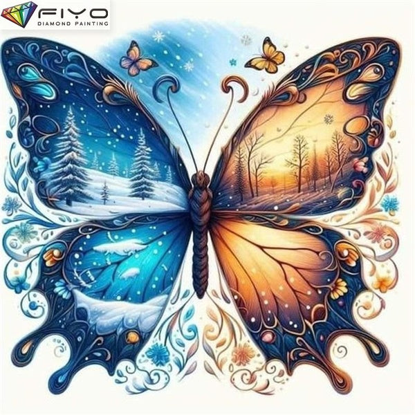 FIYO Butterfly Scenery DIY 5D Diamond Painting Full Drill with Number Kits Home and Kitchen Fashion Mosaic Diamond Painting Canvas Wall Decoration Gi