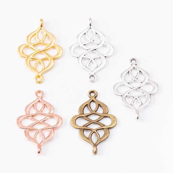 New 15pieces-bag 28*18mm Zinc Alloy Two Hole Chinese Knot Connector Charms Linker for DIY Earrings Necklace Jewelry Accessories