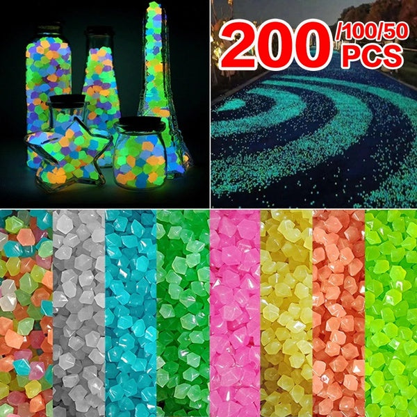 50-100-200Pcs Ice Cube Luminous Stone Garden Decor Luminous Stones Glow In Dark Outdoor Fish Tank Aquarium Decorations Diamond-shaped Fluorescent Sto
