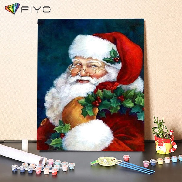 Santa Claus FIYO Diy Paint by Numbers Kits for Adults and Kids Beginner on Canvas Fashion Oil Painting Wall Art for Gift( No Frame )