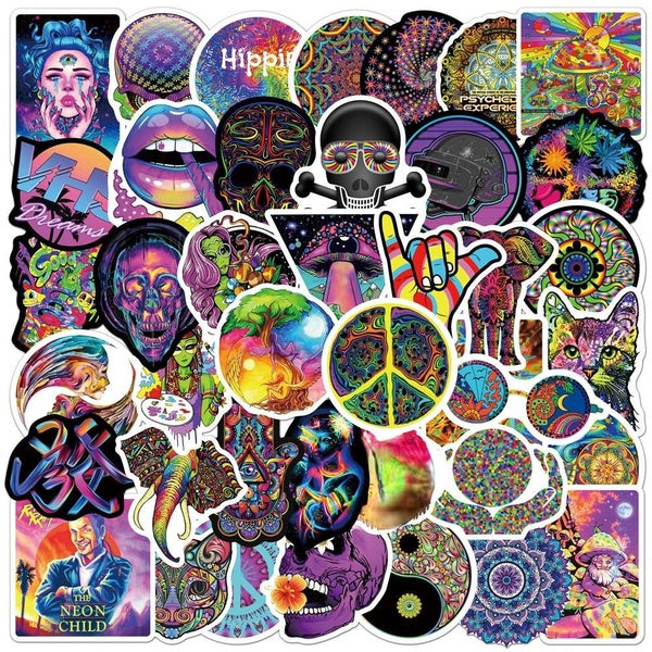 10-50Pcs Psychedelic Stickers Cool Trippy Stoner Sticker Colorful Hippie Decals for Hydroflasks Water Bottle Laptop Guitar Car Bike Helmet Bbumper