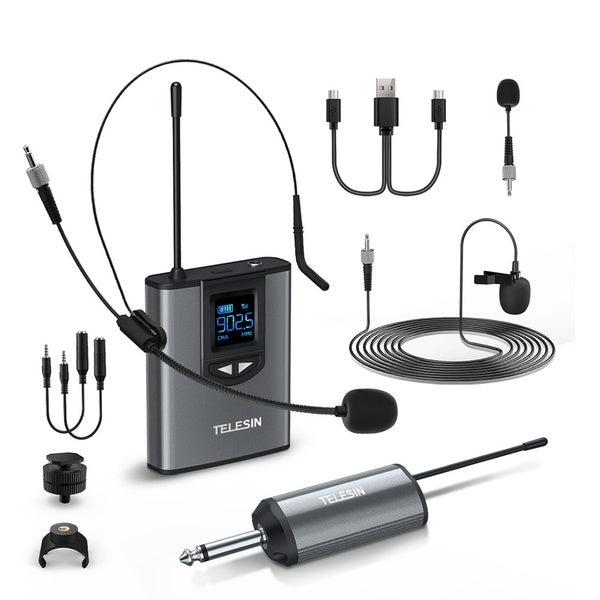 Microphone sans fil UHF avec émetteur Bodypack 50M Mini tête de revers micro à main récepteur Portable pour appareil photo et téléphone