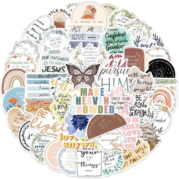 10-25-50PCS Bible Phrase Sticker Inspirational Graffiti Stickers Water Bottle Laptop Phone Bicycle Luggage Case Skateboard Children Adult Sticker