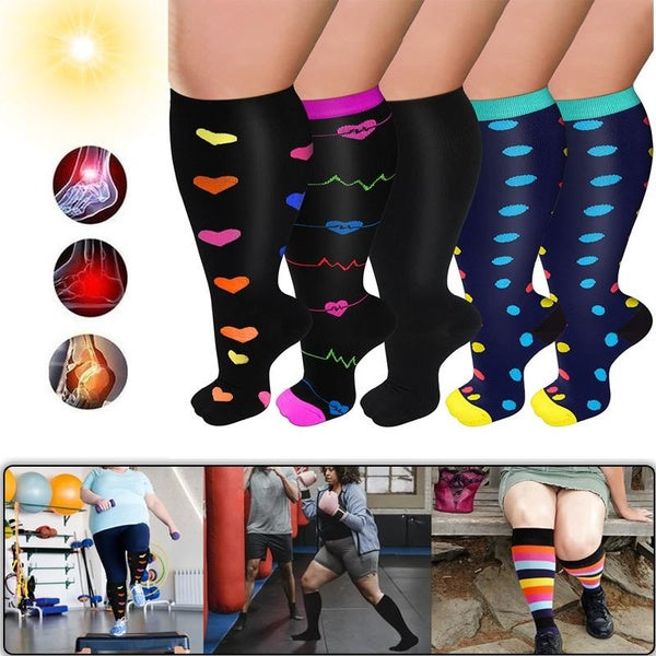 1Pairs Plus Size Compression Socks For Women And Men Wide Calf 20-30mmhg Extra Large Knee High Support For Circulation