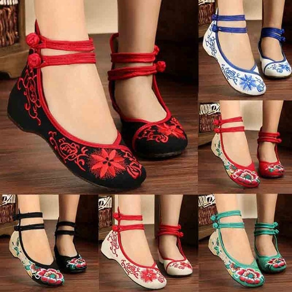 Women Embroidered Flat Shoes Increased Cloth Shoes Fashion Casual Flats Chinese Culture Shoe