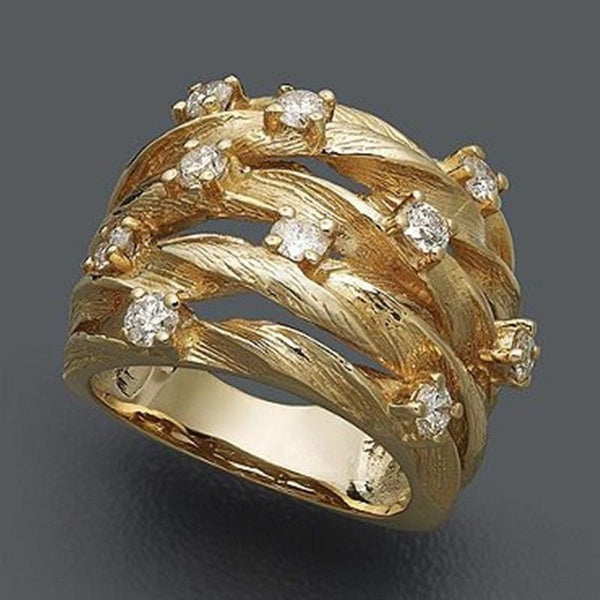 Fashion Gold Plated Inlay Diamond Multilayer Intertwined Rings for Women Engagement Wedding Band Rings Jewelry