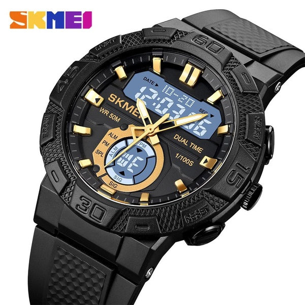 SKMEI double affichage montre de Sport pour hommes militaire multifonctionnel lumière LED montre-bracelet à Quartz numérique mâle Auto Date réveil