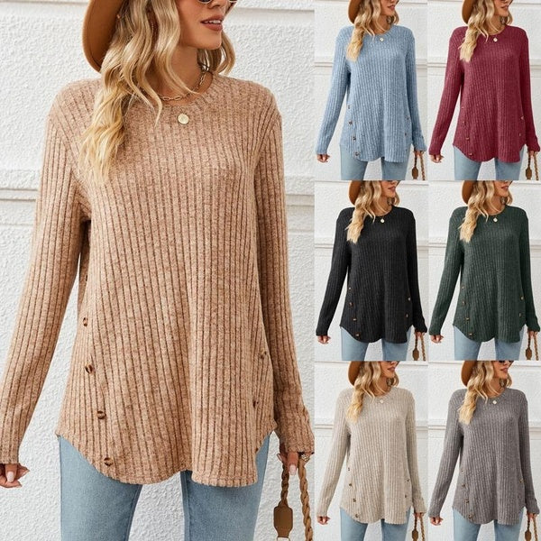 Women's Fashion Casual Round Neck Long Sleeve Blouses Tops Ladies Solid Color Loose T-shirts Autumn Winter Blouses Tops Plus Size