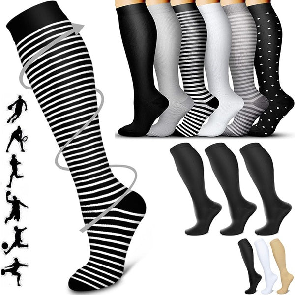 1pair Black and White Compression Socks for Women & Men - Best Nursing for Running Athletic Flight Travel Circulation Recovery, 20-30mmHg