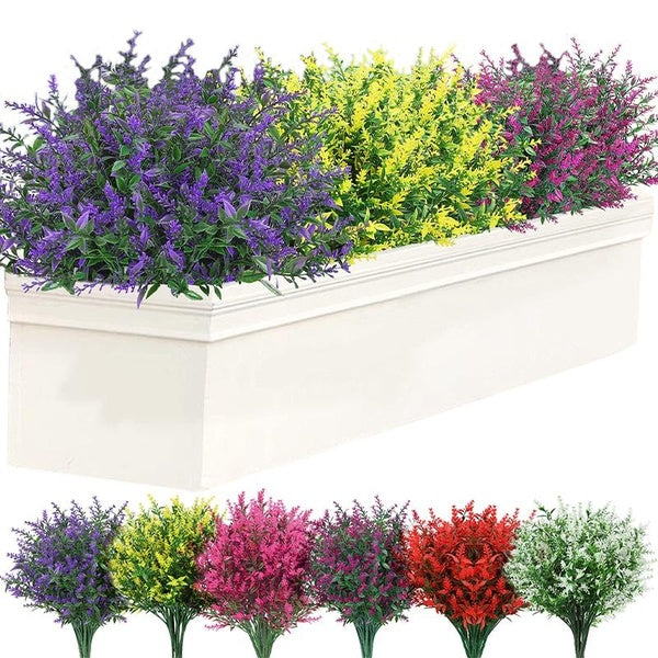 Outdoor Artificial Lavender Fake Flowers UV Resistant Shrubs Plants No Fade Faux Plastic Greenery for Hanging Plants Garden Porch Window Box Home Wed