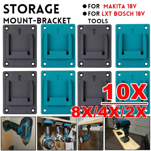 10-8-4-2PCS Wall Mount Bracket Cordless Drill Battery Holder Electric Too for Makita-Bosch 18V Drill Battery Holder Power Tool