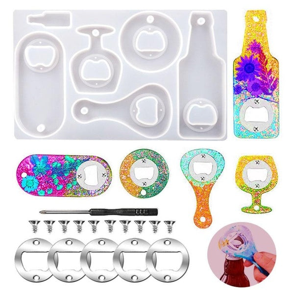 Beer Spanner Bottle Opener DIY Crystal Epoxy Resin Mold Dry Flower Mirror Silicone Mold for Resin Crafts Making Mold Home Decoration