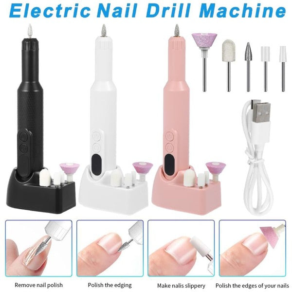 Cordless Electric Nail Drill Kit, 3 Speeds, Dual Rotation & 5 Pcs Nail Drill Bits, Rechargeable Nail File Kit for Acrylic, Gel Nails, Manicure Pedic