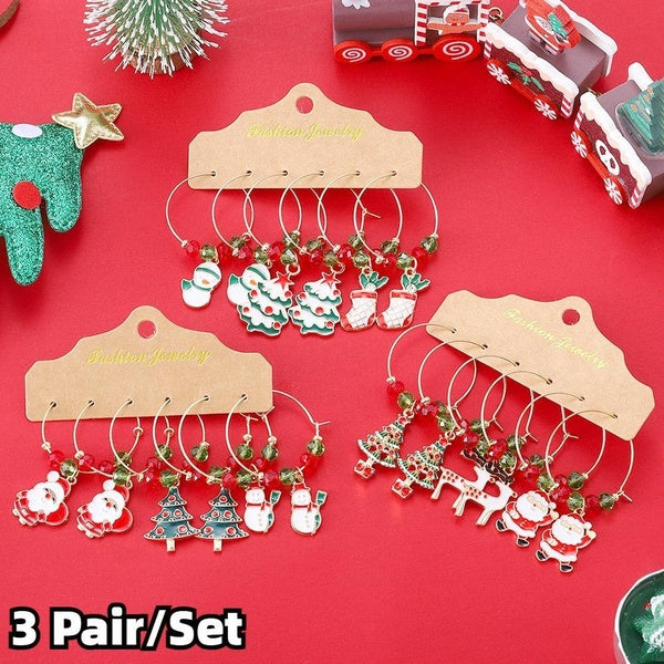 Lot de 3 paires de boucles d'oreilles pendantes de Noël pour femme, bijoux en forme d'arbre de Noël, d'élan, de bonhomme de neige, de Père Noël