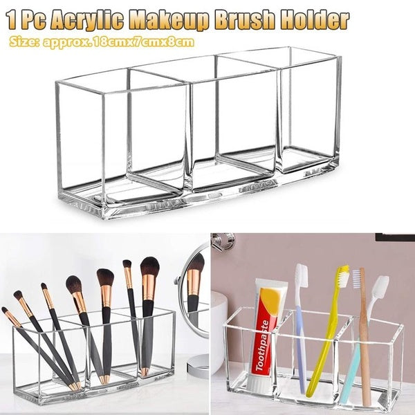 1 Pc Empty Multifunction 3 Slot Makeup Brush Holder Transparent Acrylic Desktop Cosmetic Pen Sundries Organizer Box