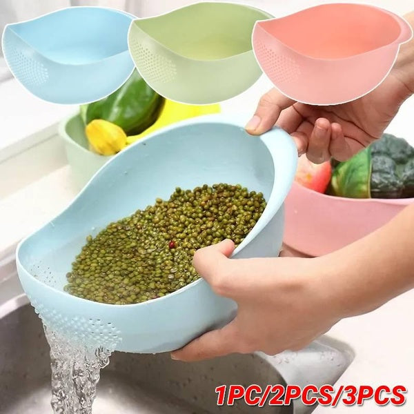 1PC-2PCS Rice Washer Plastic Strainer Colanders Washing Bowl Round Sieve Strainer Food Strainers for Draining Pasta-Vegetable-Fruit Kitchen Tools