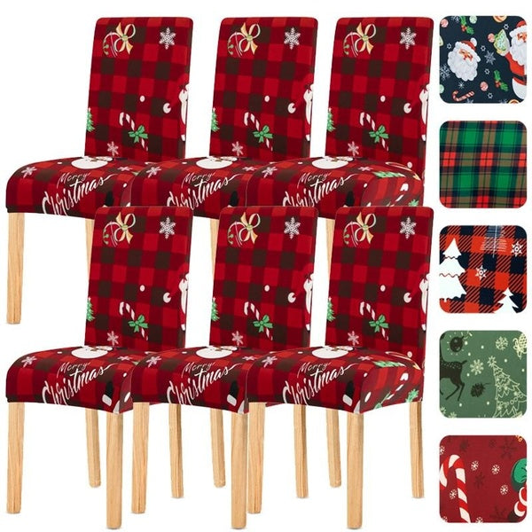1pc Christmas Chair Covers,Stretch Spandex Dining Room Chair Slipcovers Christmas Furniture Party Decoration Removable Washable Kitchen Chair Covers