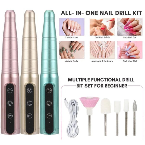 Electric Nail Drill Kit - Rechargeable & Cordless 26000RPM Nail Drill Machine Professional Nail Drill with Nail Drill Bits for Acrylic Gel Dip Powder