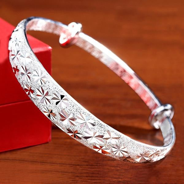 Luxury 999 Sterling Silver Original Romantic Gypsophila Star Bangles for Women Bracelets Fashion Wedding Party Accessories Jewelry Matron Inn
