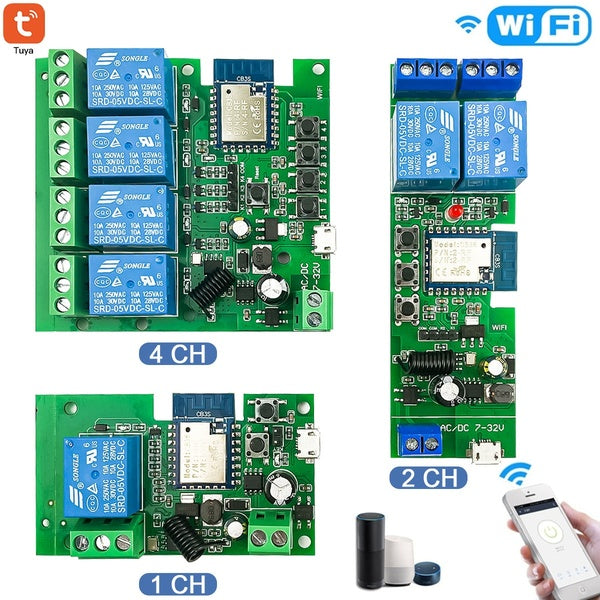 1PCS Wireless WiFi Smart Switch Relay Module for Smart Home Appliance DC5V or DC-AC7-32V 1CH-2CH-4CH Applied to Access Control, DIY Garage Door Opene